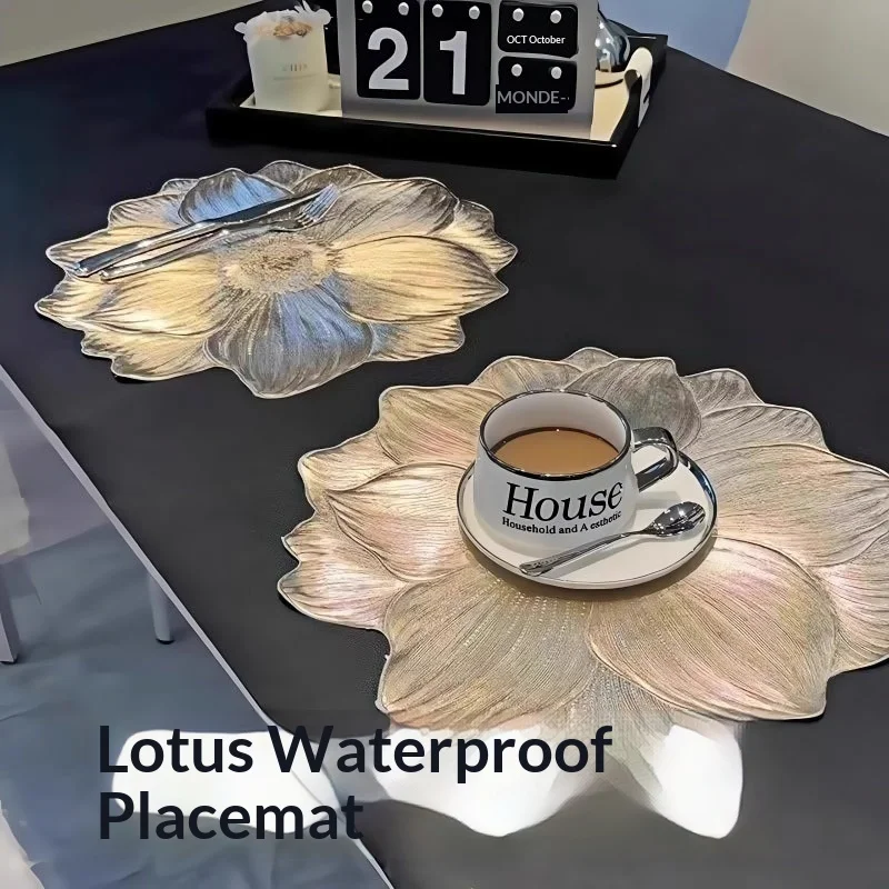 Luxury Lotus Non-Slip PVC Placemat Heat Resistant Table Mat for Dining Kitchen Ins Style Decorative Pad