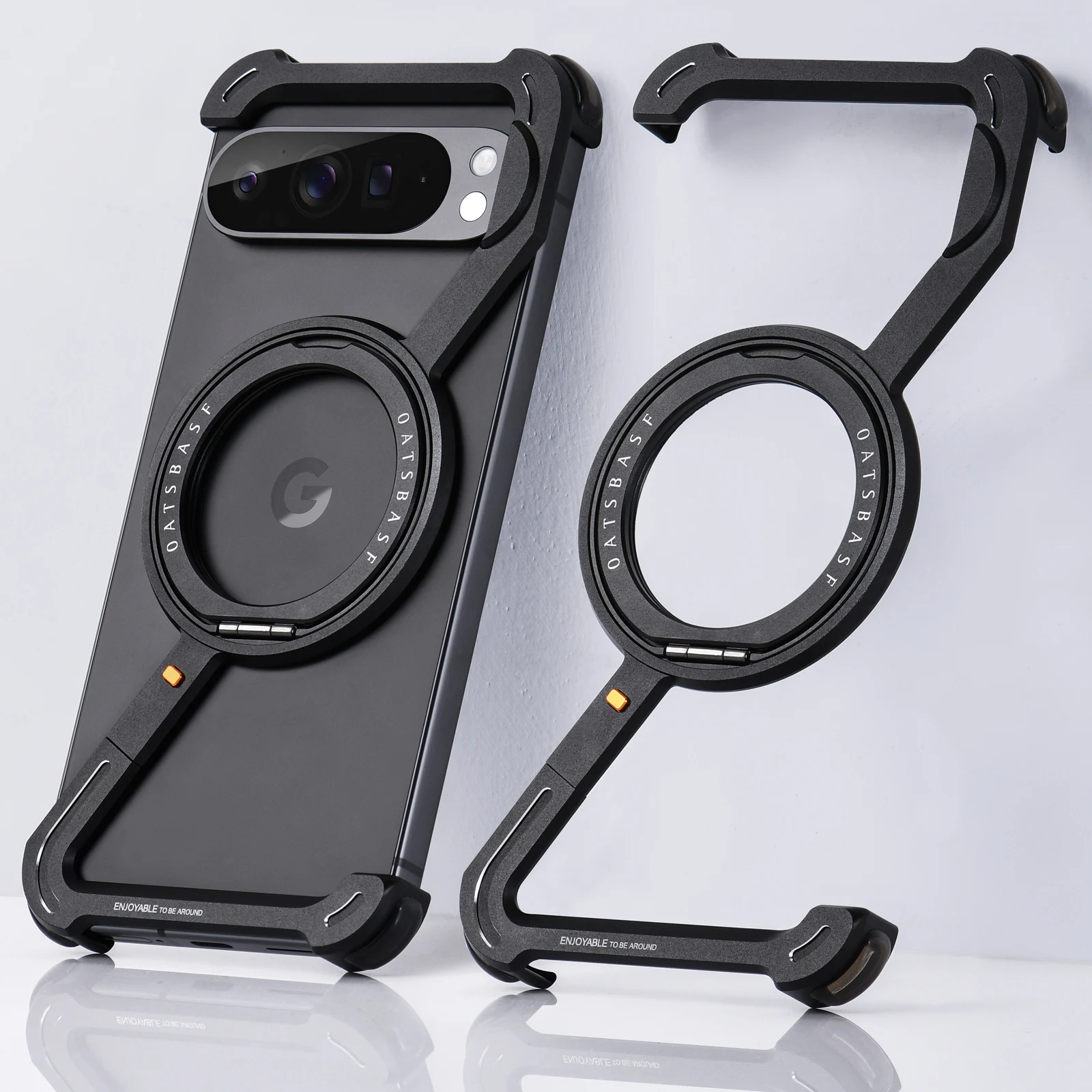 حافظة هاتف Oatsbasf المعدنية لهاتف Google Pixel 10 Pro/10 Pro XL مع 360 ° غطاء شحن لاسلكي بدون إطار بحامل مغناطيسي قابل للدوران