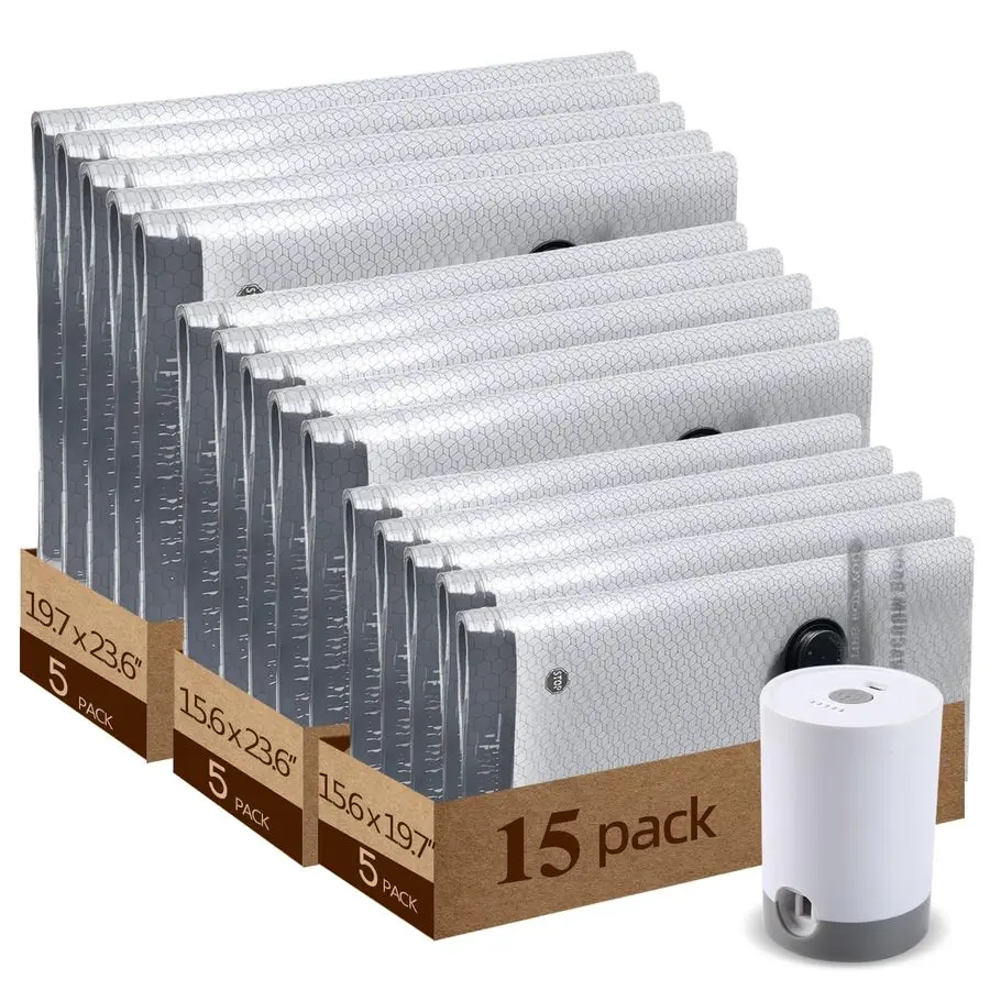 

Сумки для путешествий с перезаряжаемым воздушным насосом, 15 компрессионных упаковочных пакетов для багажа, размер для ручной клади, экономия места для одежды