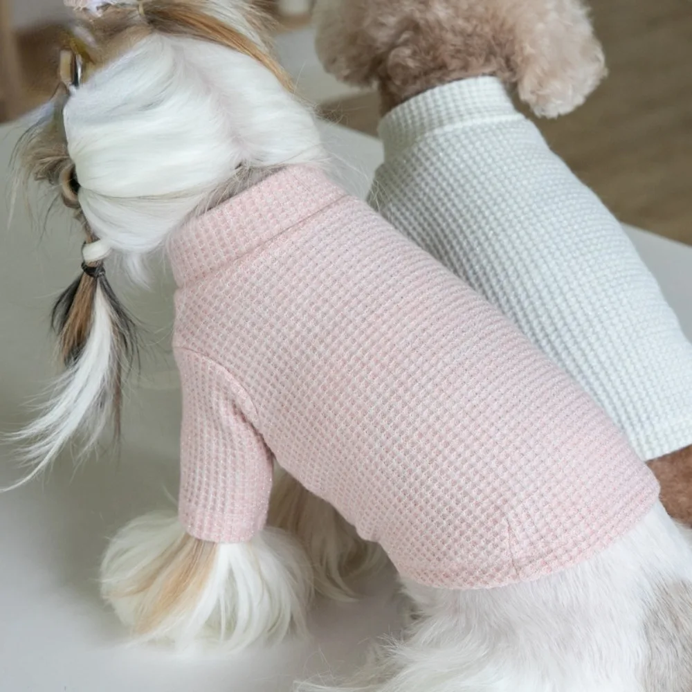 Autumn Winter Pet Clothes Long Sleeved Base Shirt Cute Solid Color High Neck Hoodie Comfortable Warm for Dogs and Cats