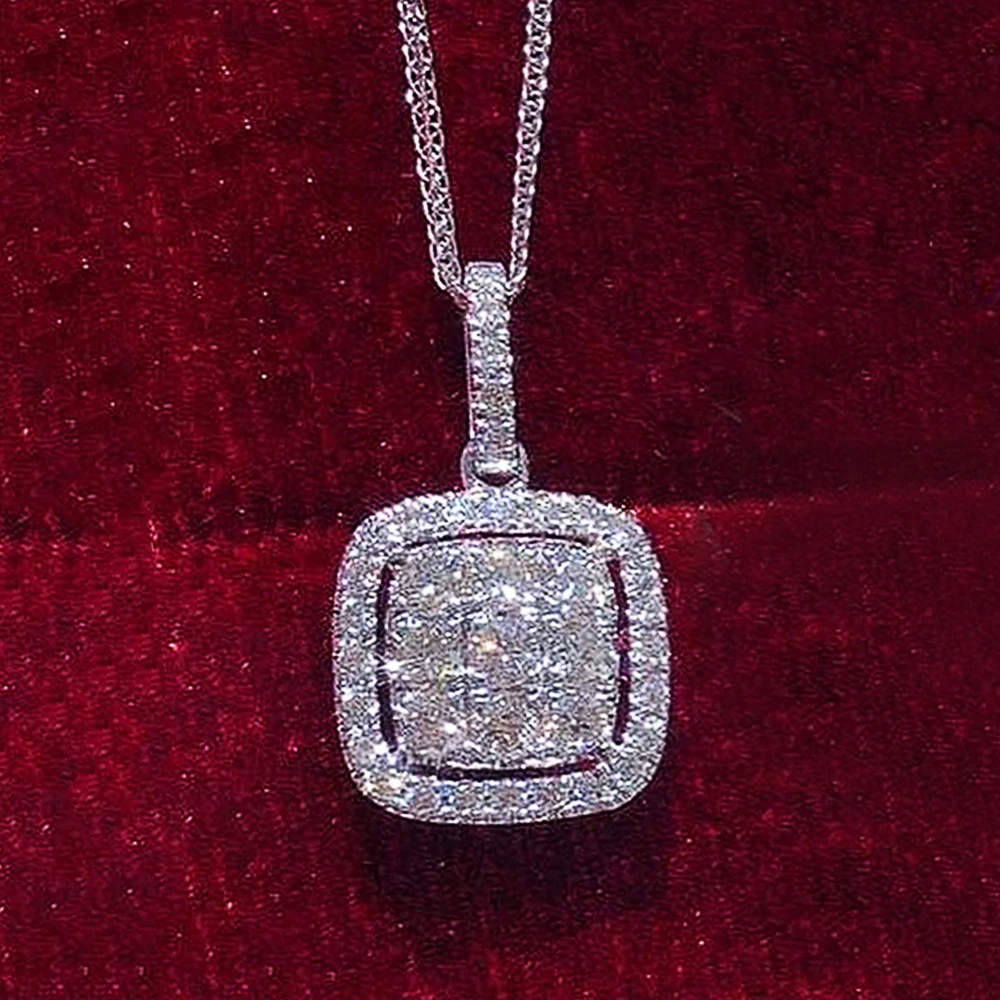 Huitan Fashion Contracted Design Square Cubic Zircon Pendant Necklace for Women Exquisite Neck Accessories Wedding Party Jewelry