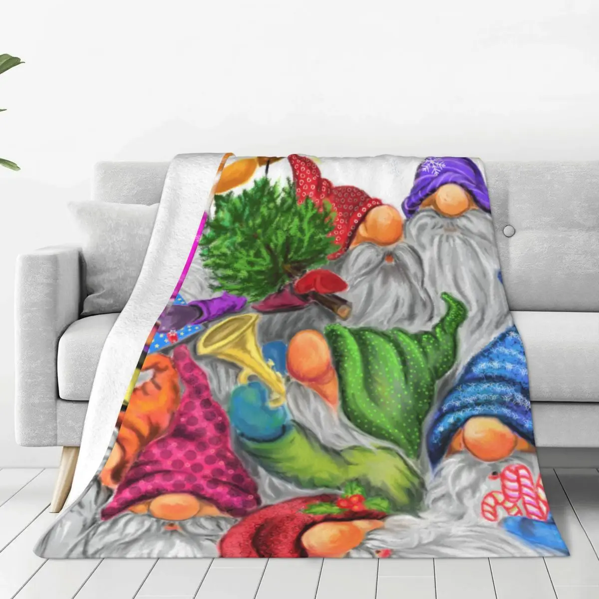 Christmas Happy Gnome Party Blankets Fleece Print Portable Super Soft Throw Blankets for Home Couch Rug Piece