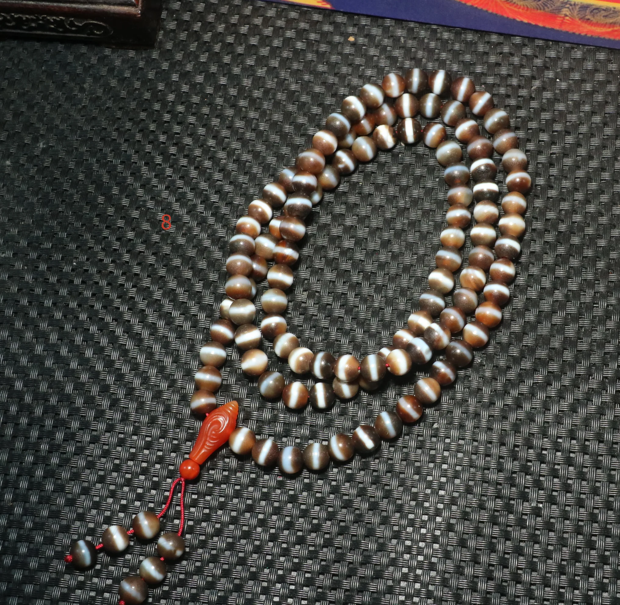 

AL Ultra Energy Tibetan Old Agate Smoothly 1 Line Healer Medicine 8MM dZi Bead 108 Prayer Amulet Necklace Timestown