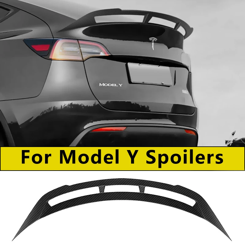 

For 2021-2024 Tesla Model Y Trunk Bright Black and Carbon Fiber Pattern ABS Lid Spoiler Wing Car Tailgate Body Kit Accessories