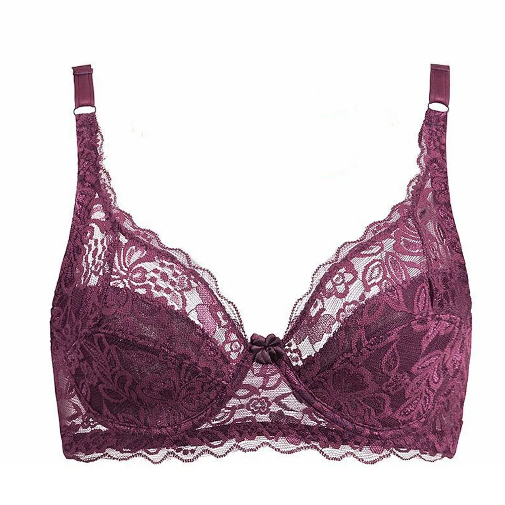 Sexy Lace Bra Plus Size A B C D Cup Underwire Gather Adjustment Plunge Lingerie Bras For Women Embroidery Underwear BH Top