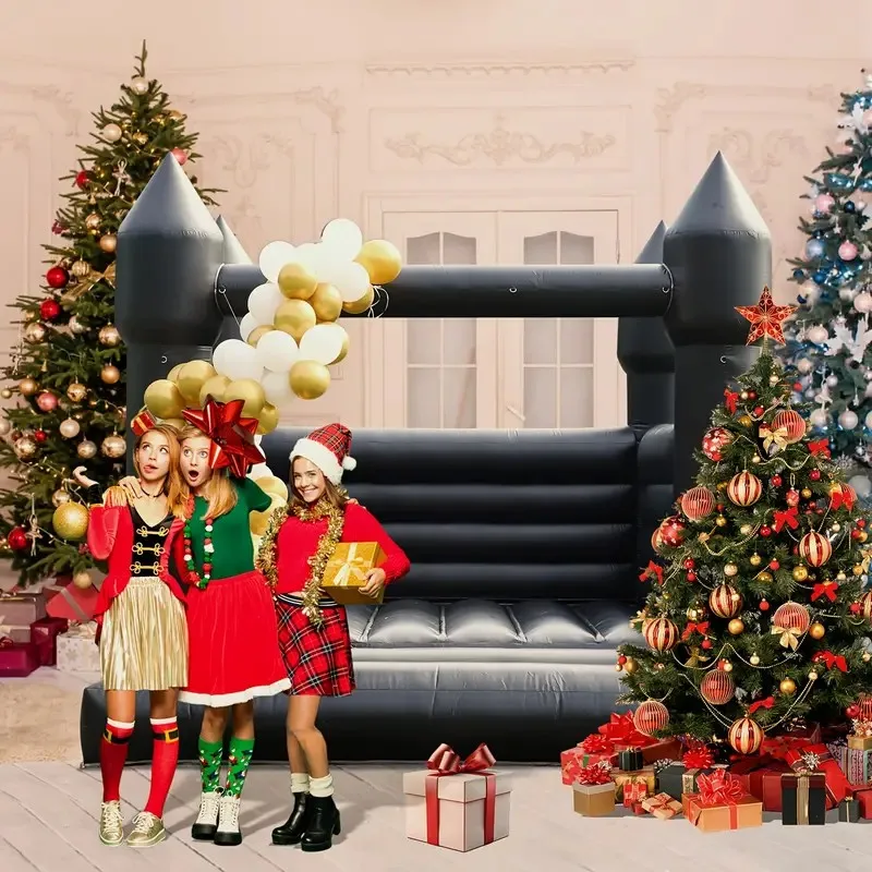 Christmas Decorations Inflatable Jumping Castle Black Bounce House For Kids Bouncy House For Children With Blower Slide 5-8 Kids