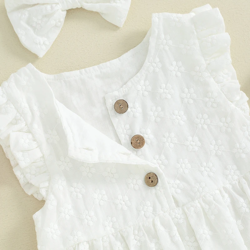 

Newborn Baby Girls Bodysuit Flower Fly Sleeve Lace Romper Jumpsuit with Hairband