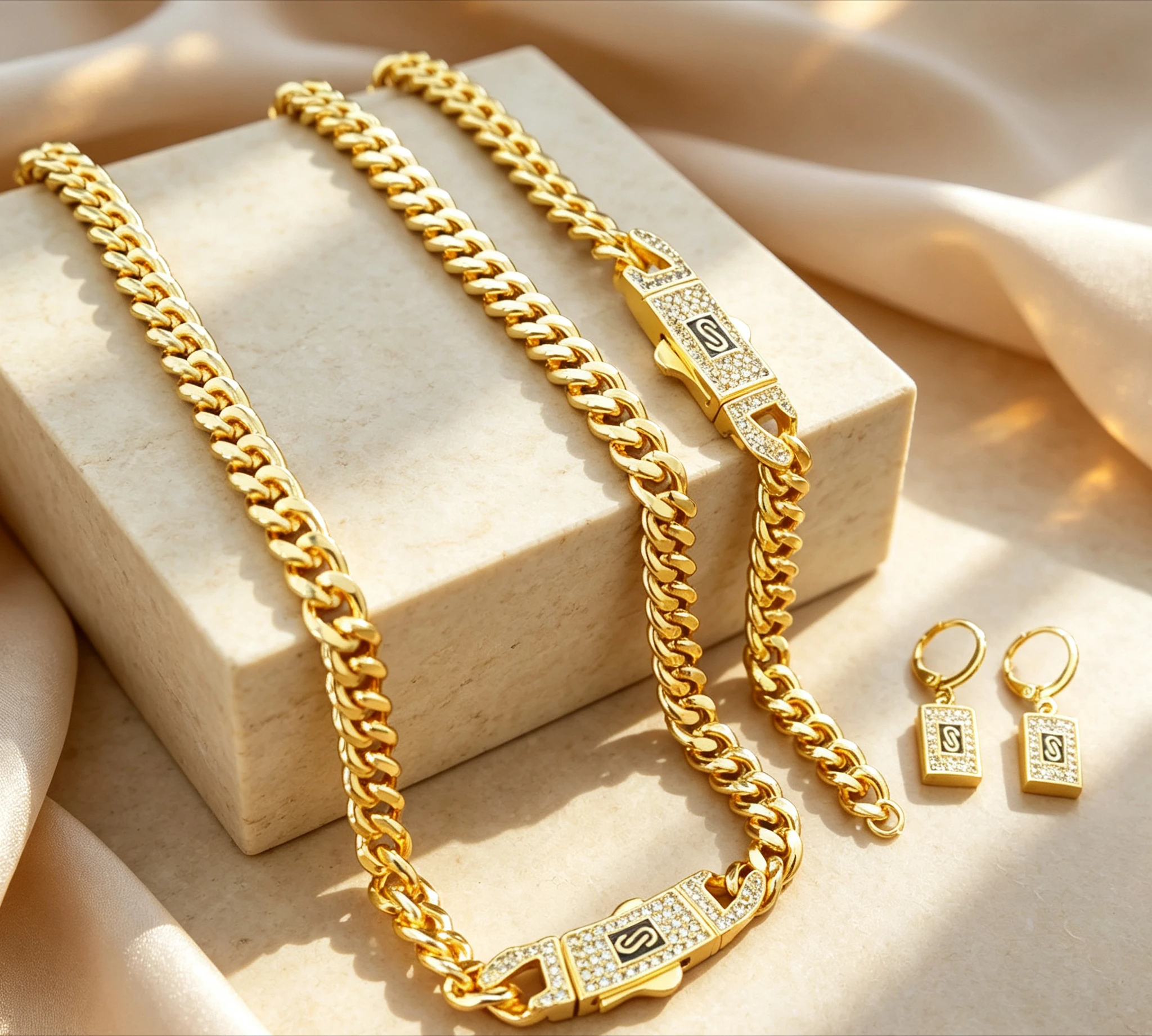 9999 Gold Middle East Autumn-Winter Fashion Classic Punk Rock Cuban Chain Detachable Necklace Bracelet Jewelry  birthday gift
