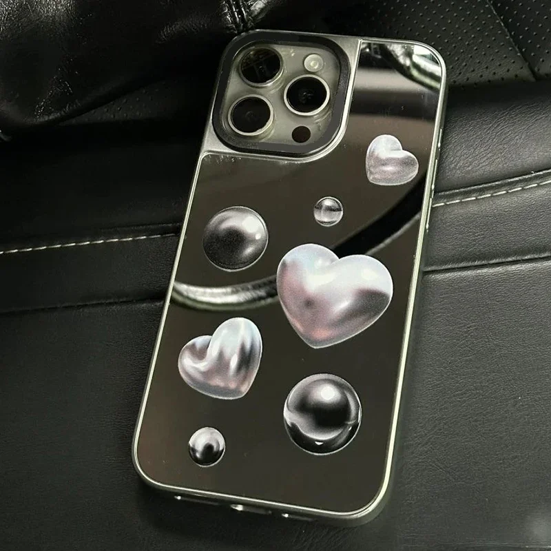 

Silver Heart Star Mirror Surface MagSafe Phone Case Cover for iPhone 11 12 13 14 15 Pro Max Case for iPhone 15 Pro Max