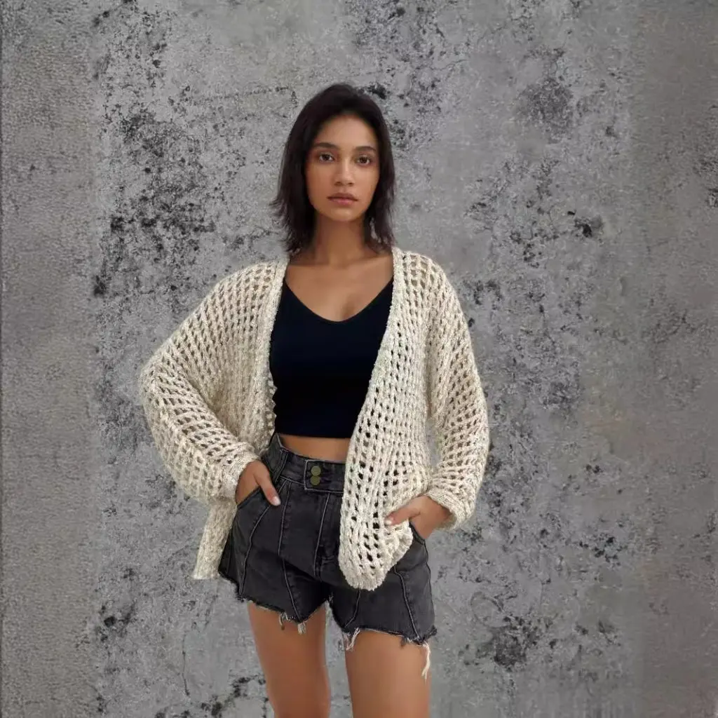 

Women's V-Neck Batwing Knitwear Cardigan Spring/Summer Rainbow Stick Needle Cut out Shawl European American Style