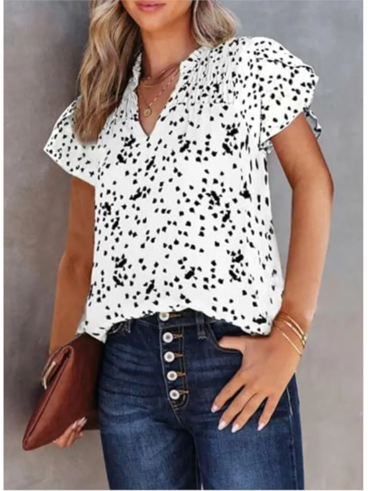 

Casual Print Shirt Top For Women Fashion Short Sleeve V Neck Pullover Shirts Tops Lady Boho Holiday Womens Clothing Summer New
