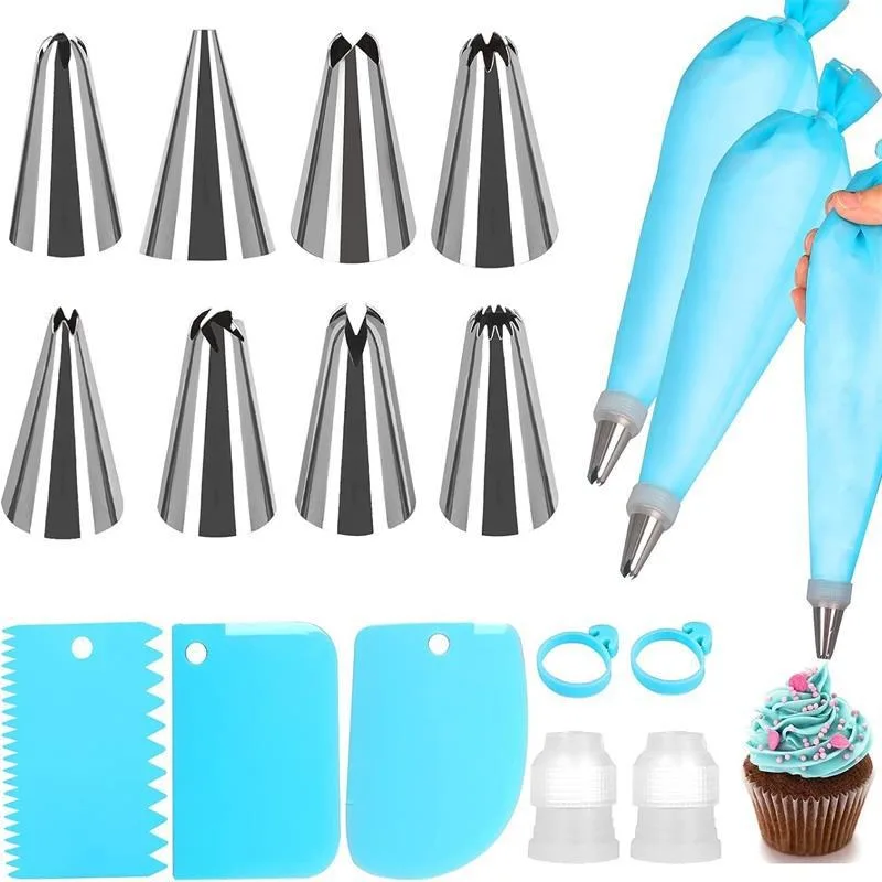 

Piping Bags Pastry Socket Bag Cake Decorating Tools Reusable DIY Cake Icing Piping Stainless Nozzle Cream Mouth Baking Tools