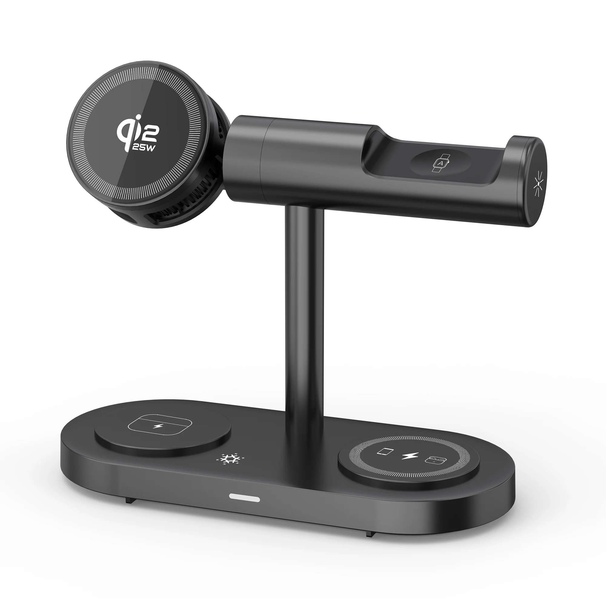 

25 Вт QI2.2 7-в-1 Охлаждающее магнитное беспроводное зарядное устройство Подставка для телефона для iPhone 17 16 15 14 13 12 Apple Watch AirPods со светодиодной подсветкой