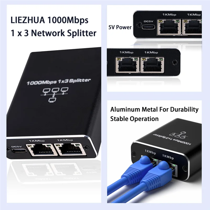 

A08E-Gigabit Ethernet Splitter 1 To 3 Rj45 Splitter LAN Extension Adapter 1000Mbps 4 Port 1 To 3 RJ45 LAN Networking Adapter