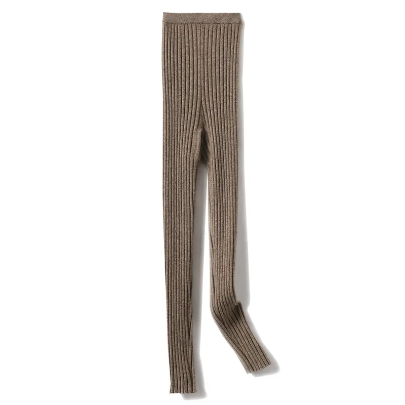 High-End 100% Cashmere Knit High-Waisted Leggings Pants for Women Ladies Autumn Long Elastic Trousers Comfortable Fit