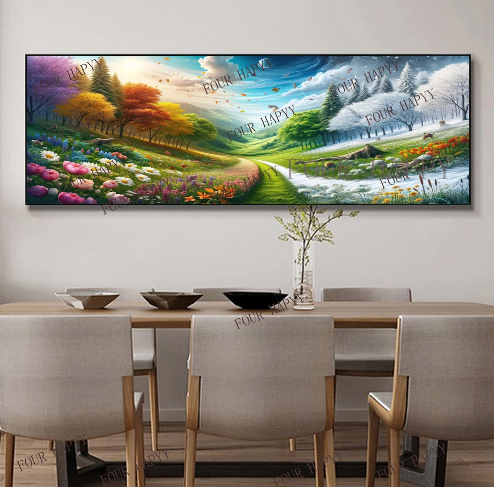 5D DIY Large Diamond Painting Cross Beautiful Colorful Flowers Cloud Landscape Wall Art, Full Round Drill, Embroidery Home Decor