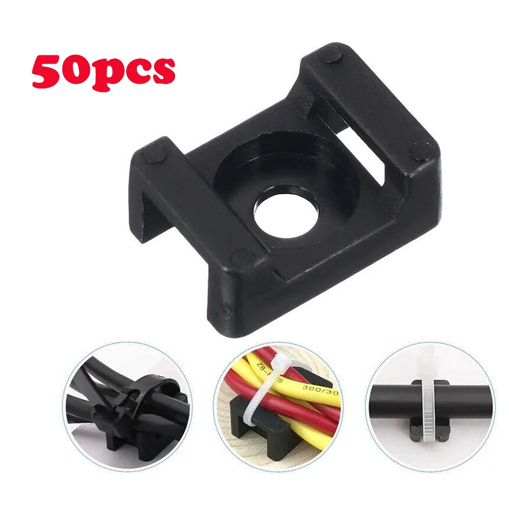 50pcs Cable Zip Ties Base Mount Screw Fixing Wire Holder Organizer Retardant Black 2Sizes