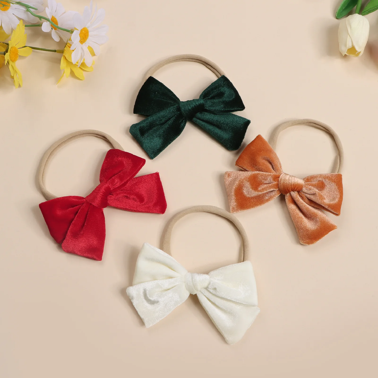 

8pcs/set Baby Headband Set Nylon Nude with Velvet Bow Newborn Hair Accessories Children Headwear Xms Toddler Girls Hairband