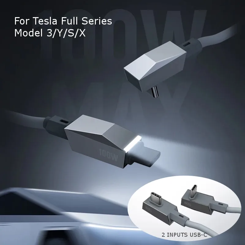 New High Quality 1.8M 100W Type-C Car Spring Data Cable For Tesla Full Series Model 3/Y/S/X Elbow Fast Charging Cables Wire USB-