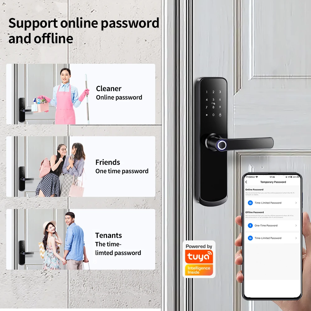 Electronic Tuya Wi-Fi BLE Integrated Lock Remote Control Password Fingerprint Card Keyless Digital Wood Metal  Door Bell 5G