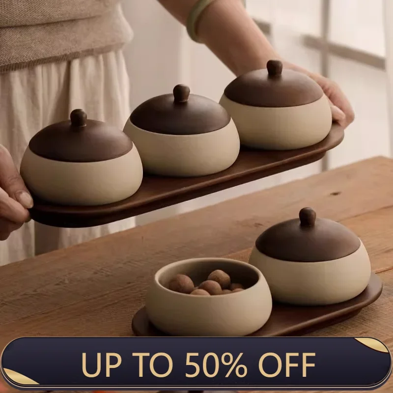 Zen-style Chinese-style Solid Wood Fruit Platter for Home Living Room Coffee Table Compartments for Pastries and Dried Fruits