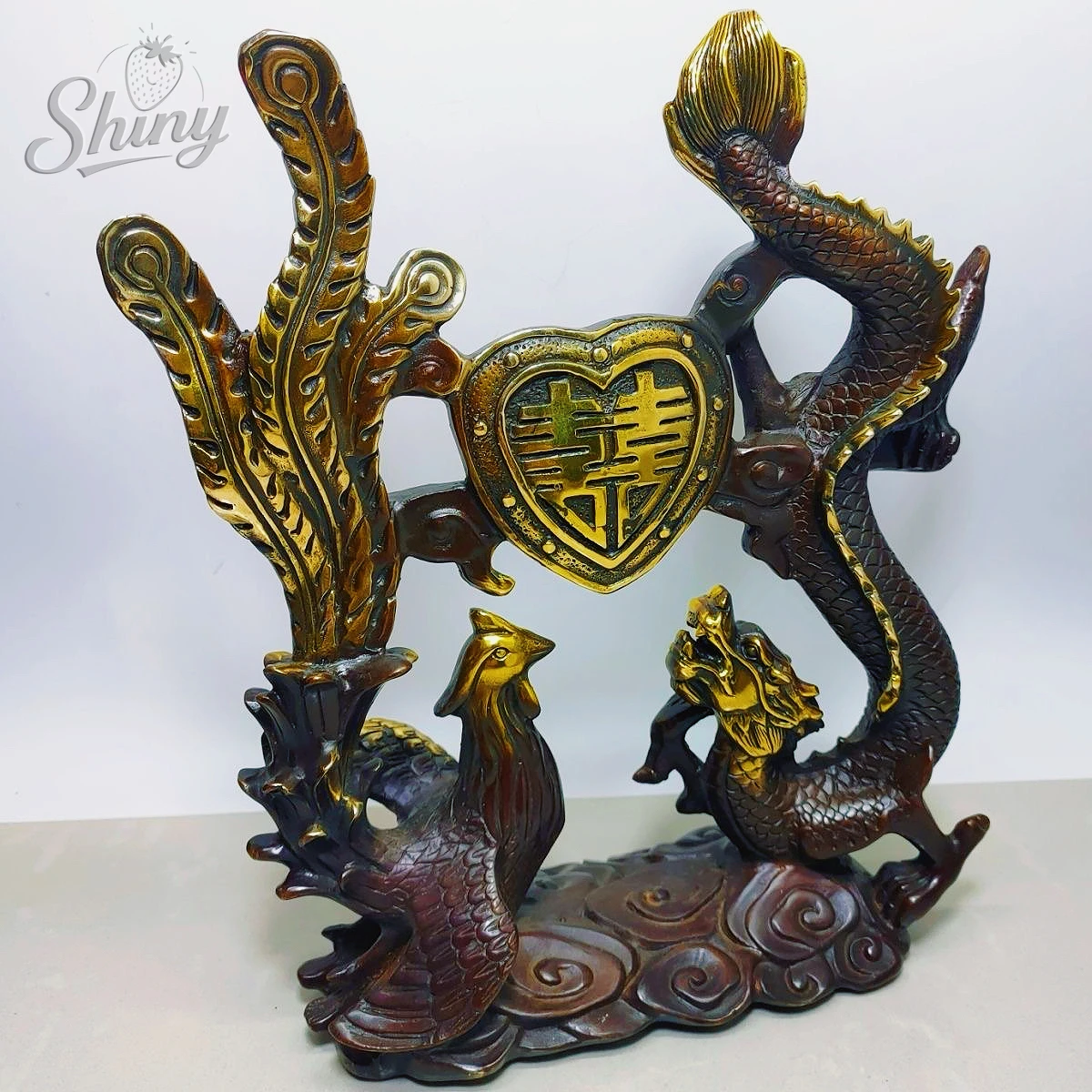 Gilded Dragon Phoenix Ornament Ancient Chinese Wedding Blessing Sculpture Wedding Gift Vintage Craftwork Desktop Decorations