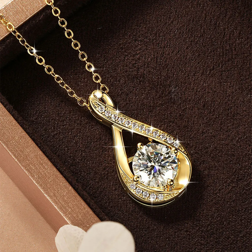 OXTAO Infinity Moissanite Pendant Necklace 8mm&1.2mm D VVS1 for Women 14K Gold Filled Clavicle Chain Necklace Fine Jewelry Gift
