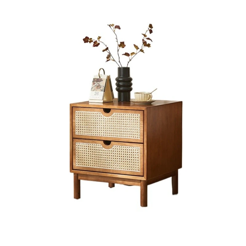 

Solid wood bedside simple modern sofa side cabinet, Nordic storage storage bedroom bedside rattan bedside cabinet