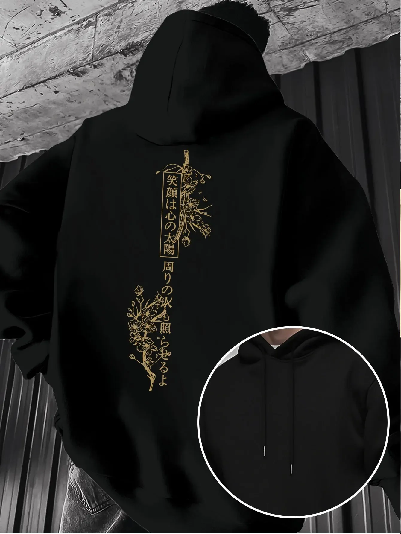 Moletom Masculino de Lã com Estampa de Sakura Japonesa, Quente para o Inverno, Roupa Esportiva, Moletom Casual Solto para Treino