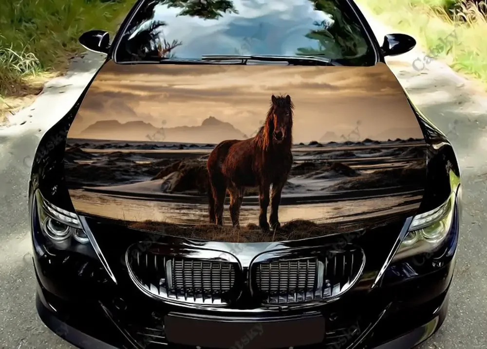 Flowers Nature Horse Car Hood Vinyl Stickers Wrap Vinyl Film Engine Cover Decals Sticker Universal Car Hood Protective Film