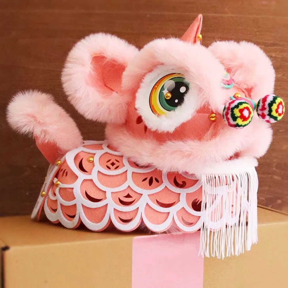 Lanterne de danse du lion en tissu non tissé, pièces pré-découpées en feutre, lampe Lion Réveil, anneau de suspension porte-bonheur, lumière mascotte de la mi-automne
