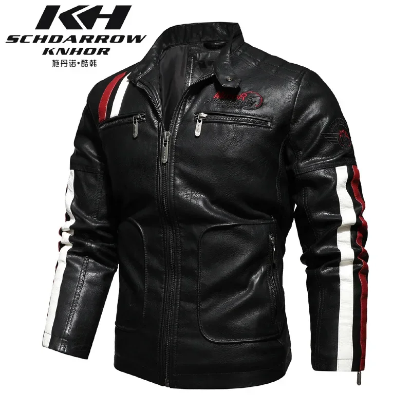 Men's autumn and winter racing clothing, European and American motorcycle leather jacket, plus size anti cold men's jacket