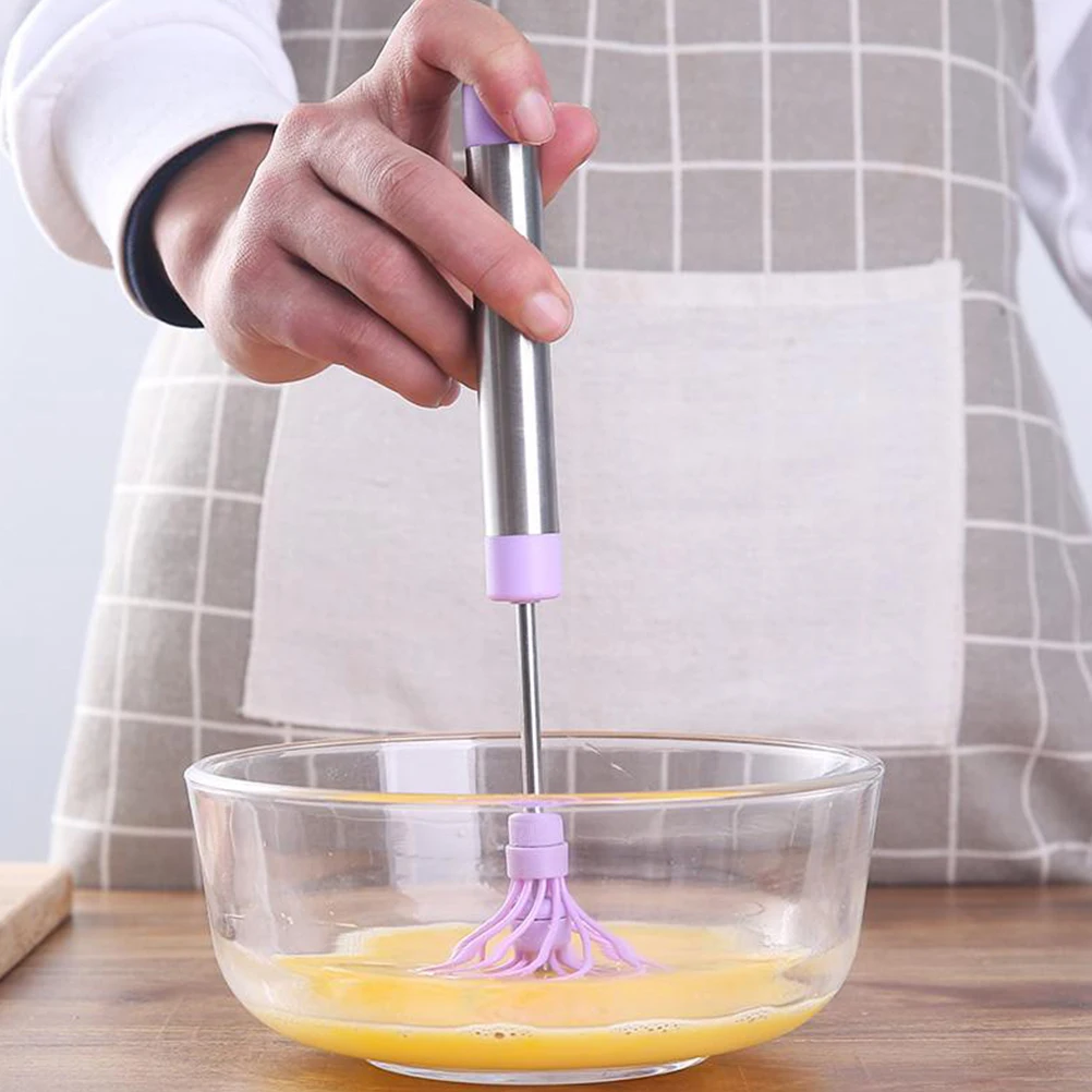 

1pc Purple Silicone Egg Whisk Multifunctional Non-Stick Dishwasher Safe Ergonomic Handle Easy Storage Semi-Automatic Manual