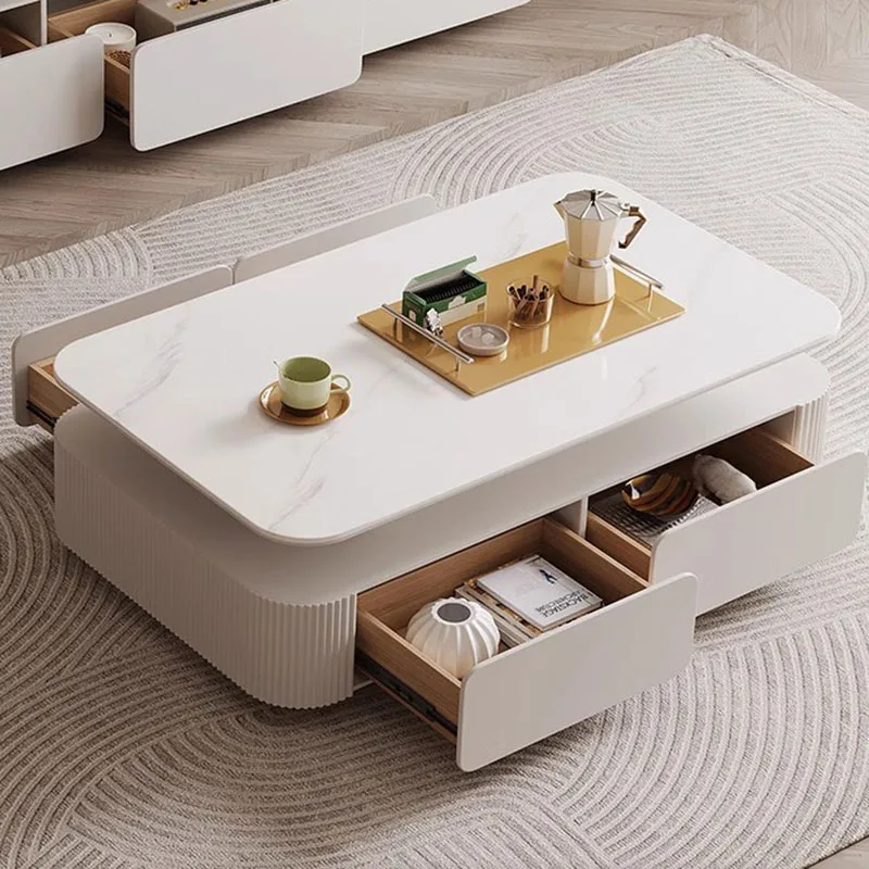 Designer Small Coffee Tables Storage Rectangle Low Mobile Coffee Table White Minimalist Floor Mesa Auxiliar Furniture For Home