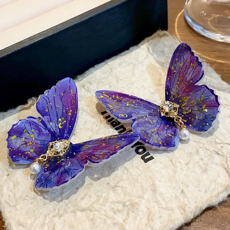 Draweye Acrylic Butterfly Stud Earrings for Women Rhinestones Korean Fashion Elegant Jewelry Seeet Mori Girls Aretes De Mujer