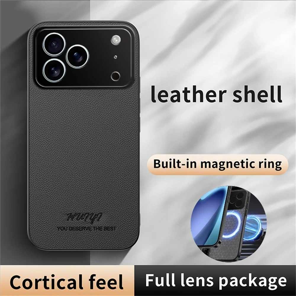 Custodia con texture in morbida pelle premium per IPhone 17 Air 16 15 14 Plus 13 12 11 Pro Max Custodia protettiva magnetica integrata antigoccia