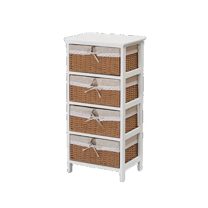 Solid wood chest, locker, rattan basket, fabric, bedroom simple bedside table, simple modern living room side cabinet