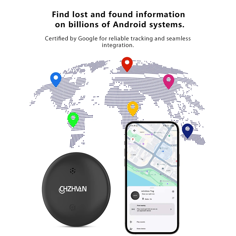 جهاز تعقب GPS صغير مكتشف محدد المواقع الذكي مناسب لنظام Android Find Locator مع بلوتوث Google Find My Device Anti Loss Finder