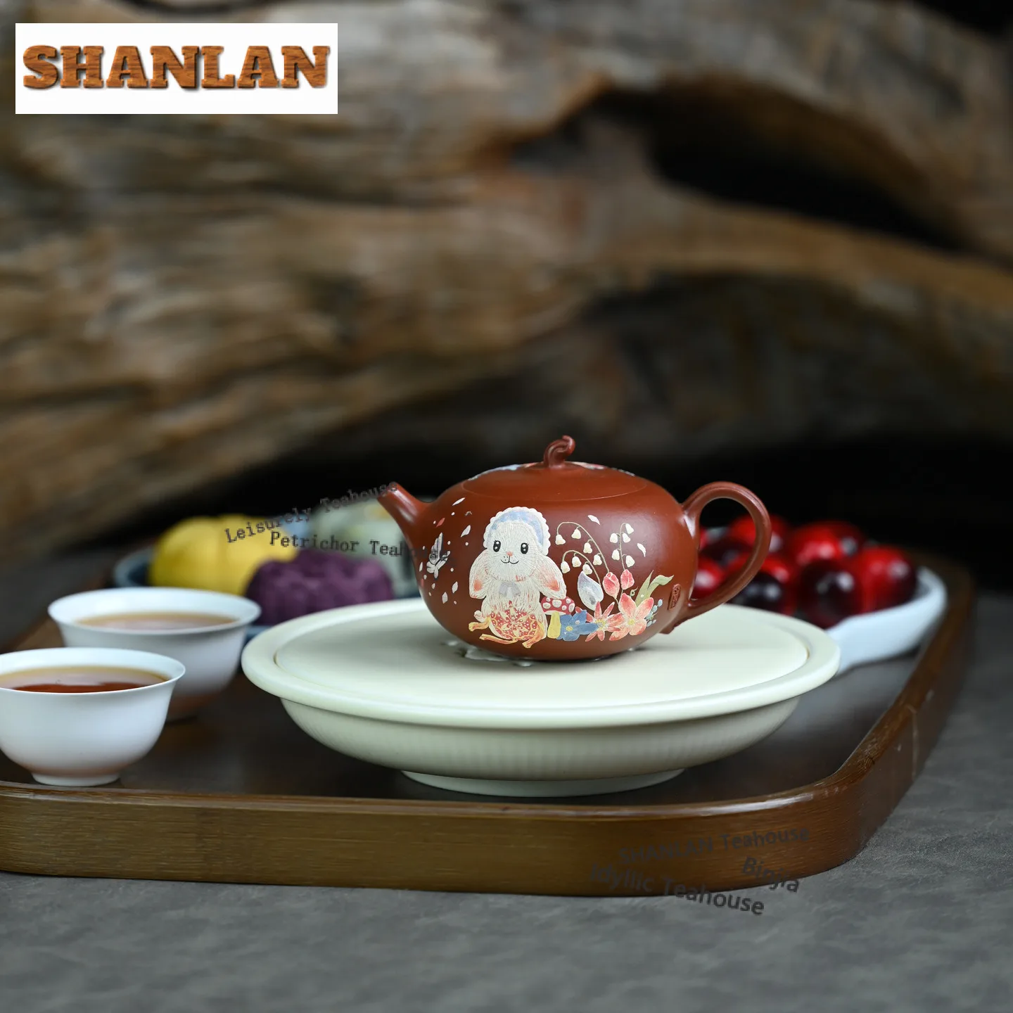 150 مللي رائعة ييشينغ الأرجواني الطين أباريق الشاي اليدوية الملونة رسمت اليشم أرنب شقة شيشي وعاء الخام خام الطين غلاية Zisha طقم شاي #5