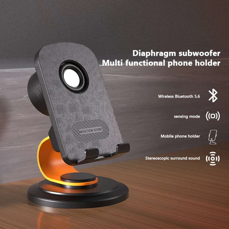 

2-In-1 Cell Mobile Phone Stand +Wireless Induction Bluetooth Speaker Adjustable 360 Rotating Desktop Bracket Cell Phone Holder