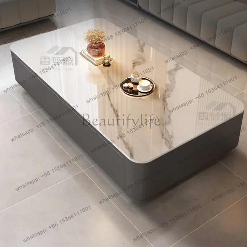 LSStorage Drawer Coffee Table Cute Adjustable Stainless Steel Smart Coffee Table Space Saving Unique Couch Tisch Furniture Home