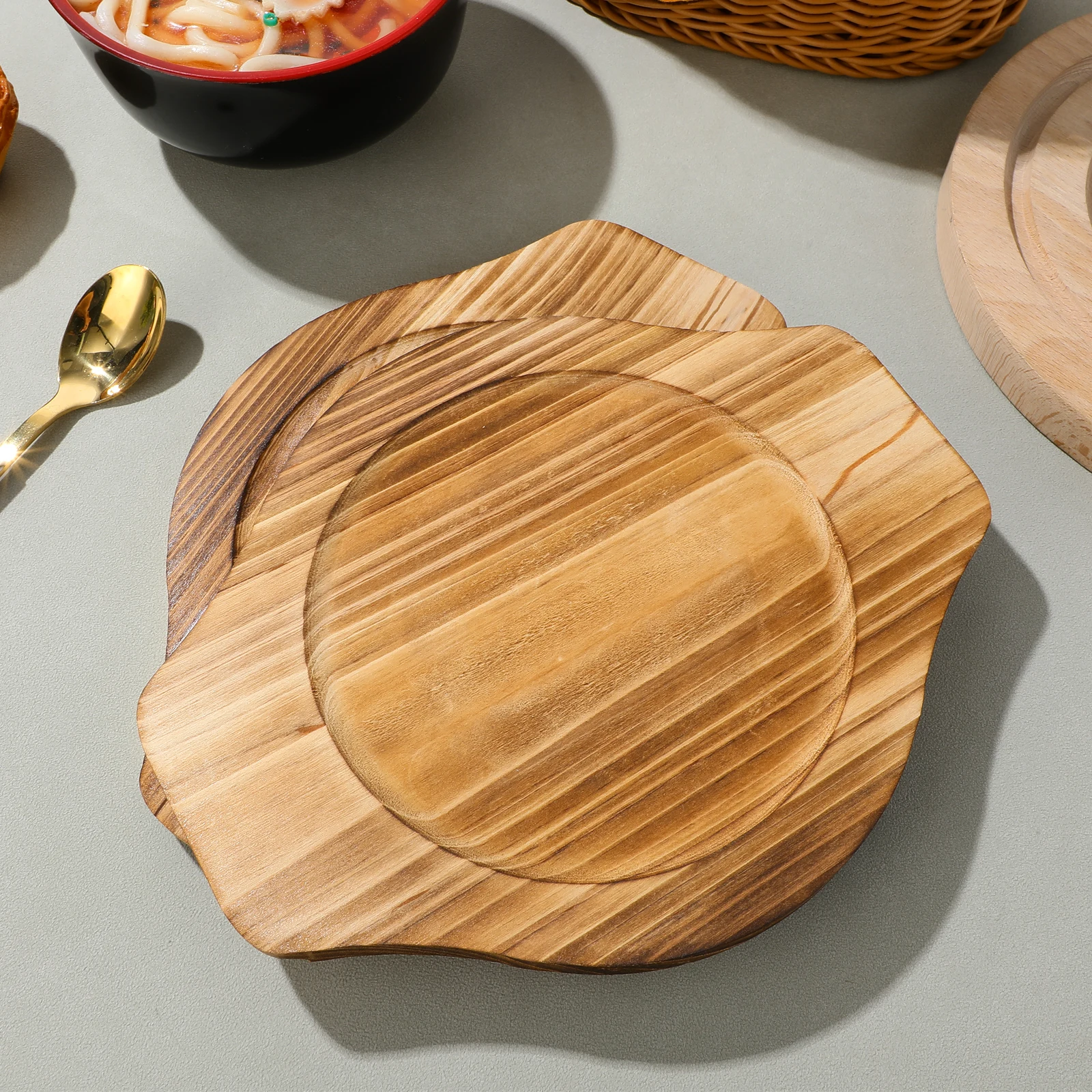 

2pcs Stone Bowl Wood Mat Heat Resistant Kitchen Accessories Wear Free Reusable Sturdy Casserole Holder Tabletop Pads