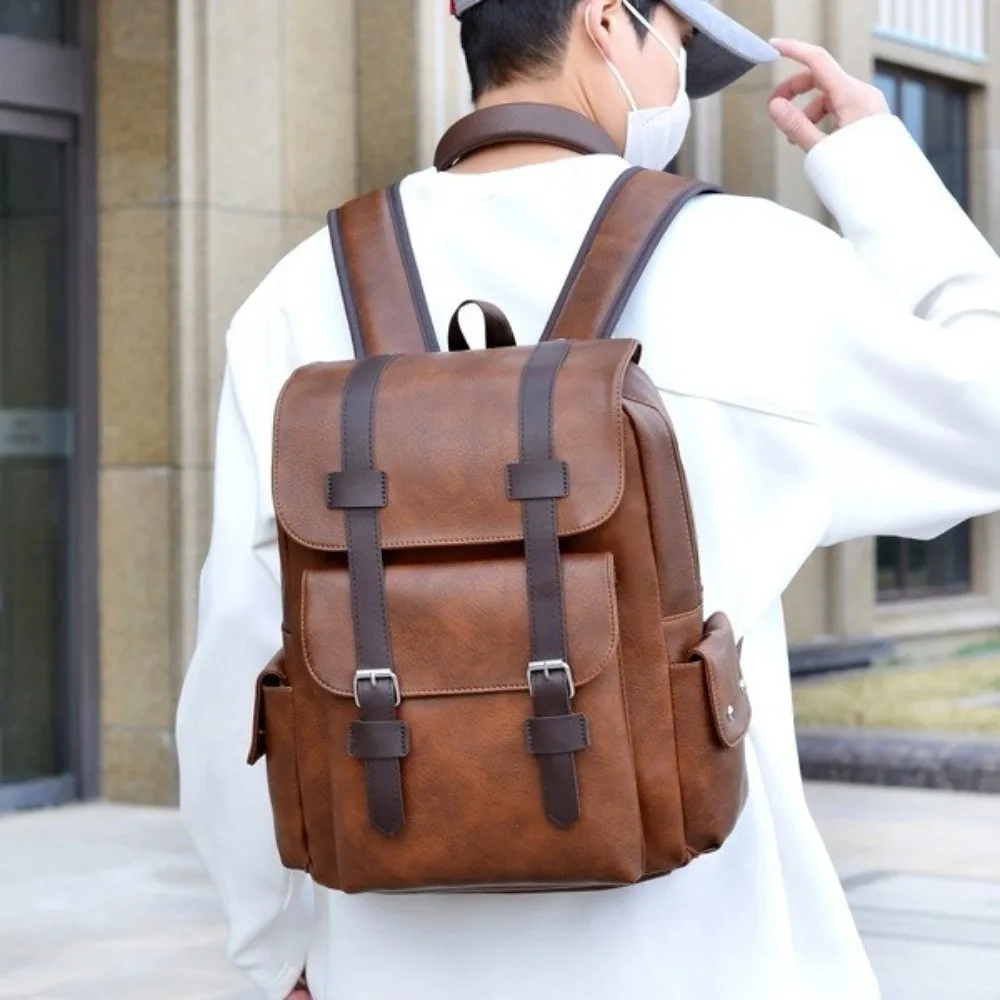 

Schoolbag Multi Pocket Belt Buckle Backpack Waterproof Large Capacity Travel Bag Soft Solid Color School Backpack Casual Outing