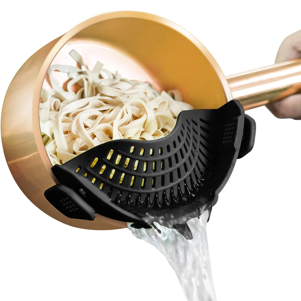 1pc Clip on Strainer for All Pots Pans Silicone Pasta Strainer Kitchen Colander Food Strainer for Pasta Meat Vegetable Fruits