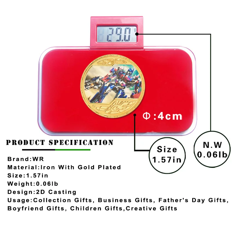 5 szt. Monety Pamiątkowe Transformacje Optimus Bumblebee Anime Kreatywne Gadżety Pamiątkowe Monety Pozłacane Odlewane Prezenty