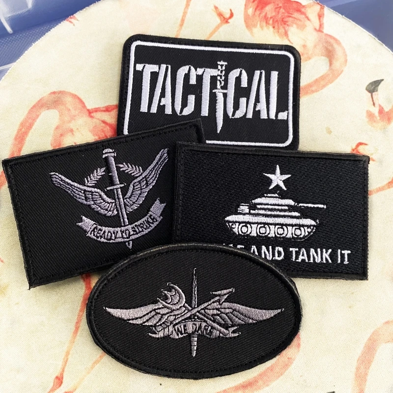 Classic Black Emblem Patch Tactical Sword Wings Hook and Loop Embroidered Armbands Tank Morale Badge Backpack Stickers