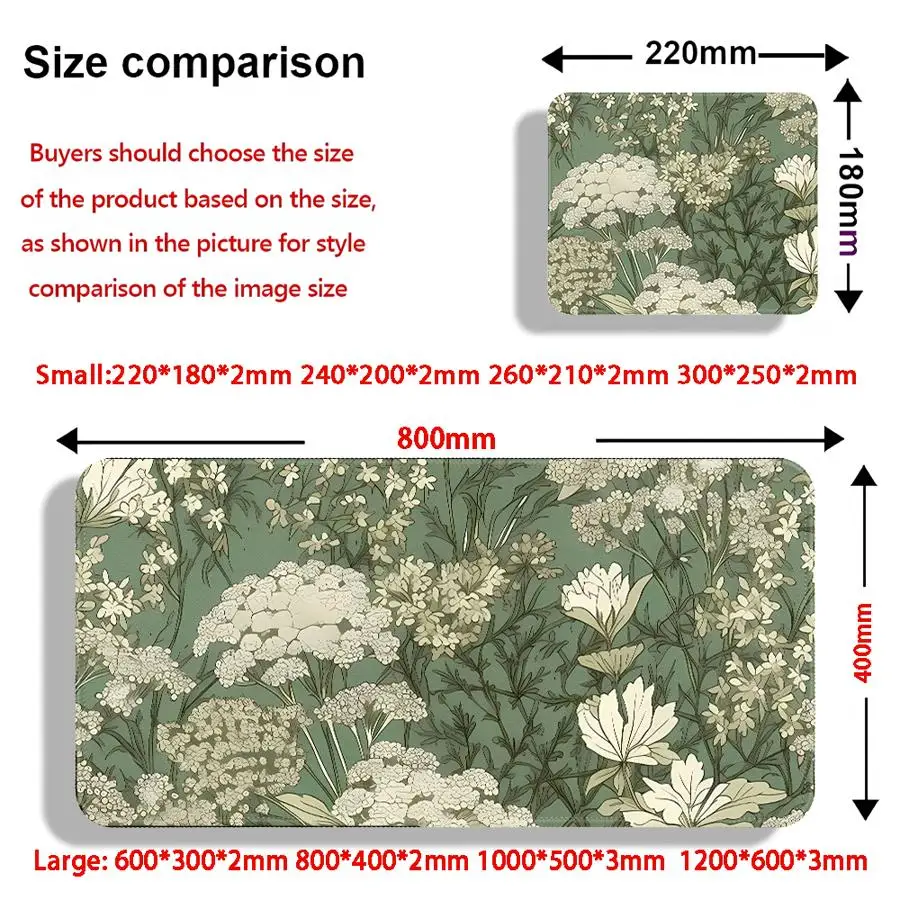 Green Vintage Flowers overlock Mouse Pad Keyboard Mouse Pad office Pad Desk accessories Computer Laptop Pad Game Console Pad