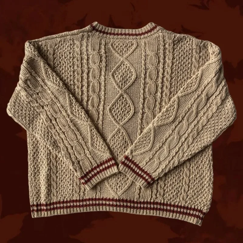 Autumn Leaves Knitted Cardigan Women Red Maple Leaf Embroidered Oversized Cardigan Folklore Girl Fall Winter Low V-neck Sweater