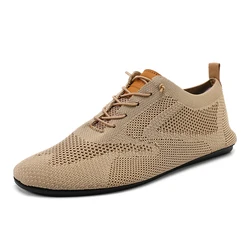 Lightweight Men Non-leather Casual Shoes Fashion Mesh Couple Loafers Breathable Lace-up Male Sneakers Soft Flats Yoga Footwear