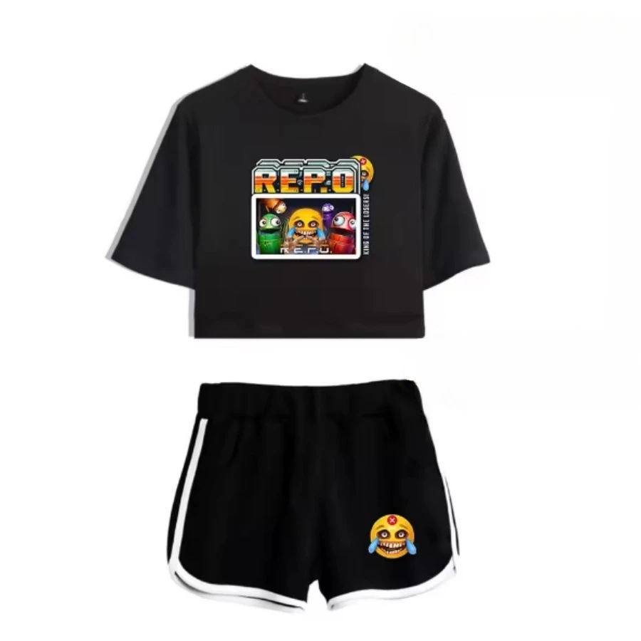 

Summer Women's Sets Horror Game R.E.P.O. Robot Short Sleeve Crop Top + Shorts Sweat Suits Women Tracksuits Two Piece Outfits